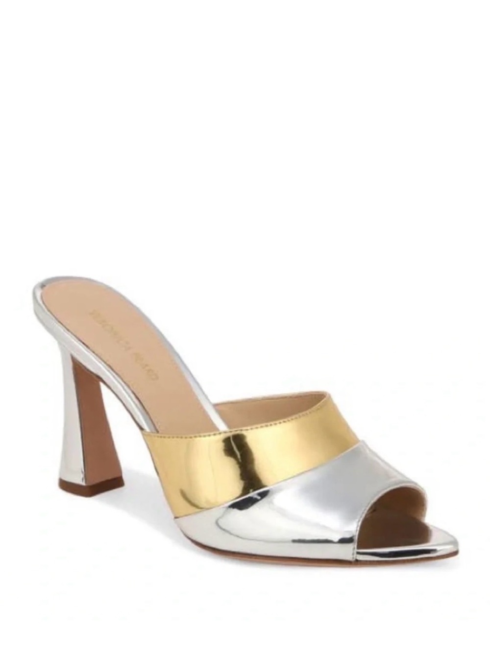 Veronica Beard Gold and Silver Metallic Peep-Toe Mule